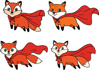 Illustration of foxs vector art, wearing a super hero cape