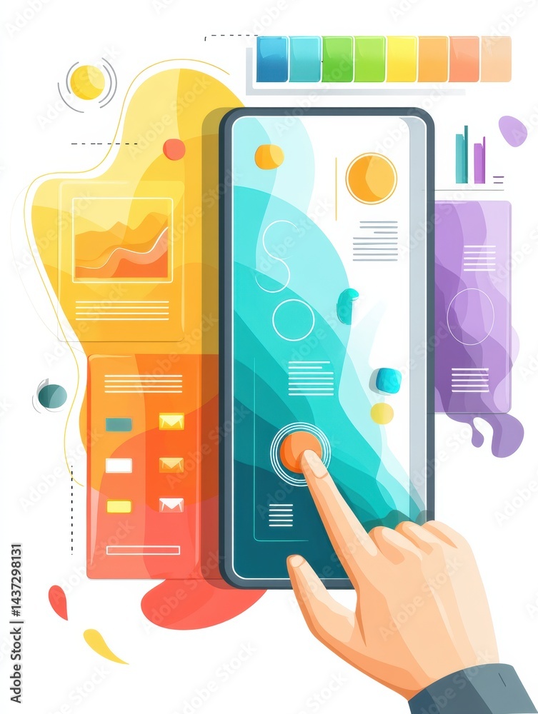Leinwandbilder Stylized Smartphone App Interface With User Interaction Showcasing Vibrant Design Elements and Intuitive Navigation Features
