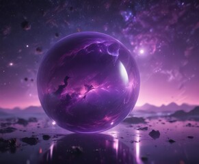 Fototapeta premium Floating luminous orb, vibrant purple nebulae create a cosmic dreamscape , galaxy, nebula, magical