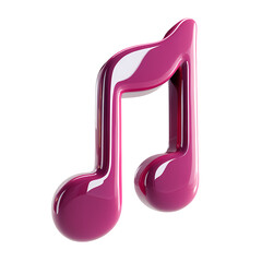 Glossy Pink Eighth Note Music Symbol 3D Render Isolated on Transparent Background
