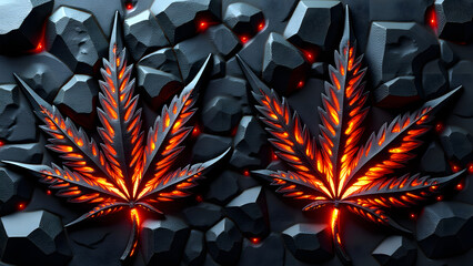 Basalt leaves channel lava through geometric cracks. Volcanic power meets precision in this HD wallpaper.