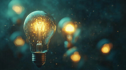 Floating light bulbs in warm glow, symbolizing creative ideas and innovation in a minimalist setting