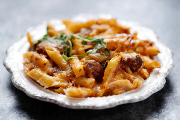 italian meatball macaroni  and cheese