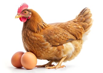 Fototapeta premium Hen and egg brown hen with egg isolated on white background