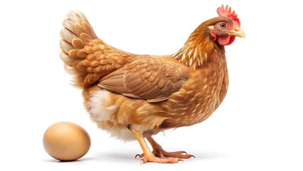 Fototapeta premium Hen and egg brown hen with egg isolated on white background