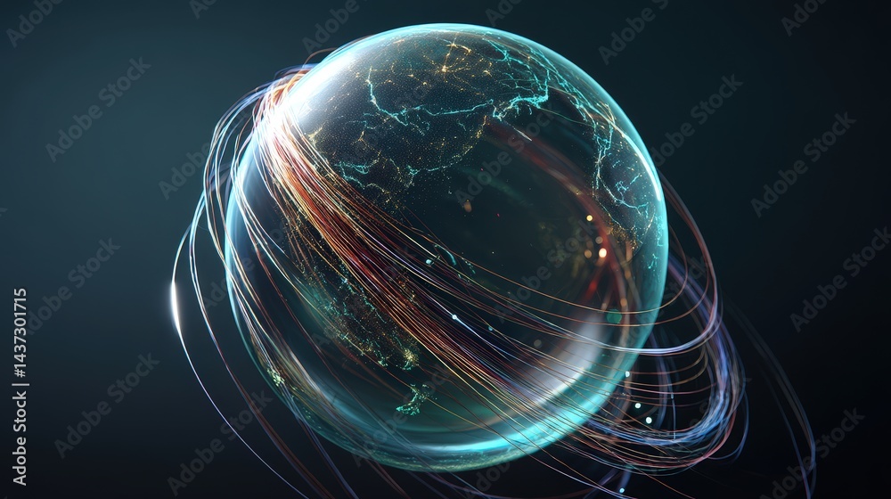 Aufkleber Holographic globe captured with long exposure of light creating a stunning visual effect in a modern digital environment