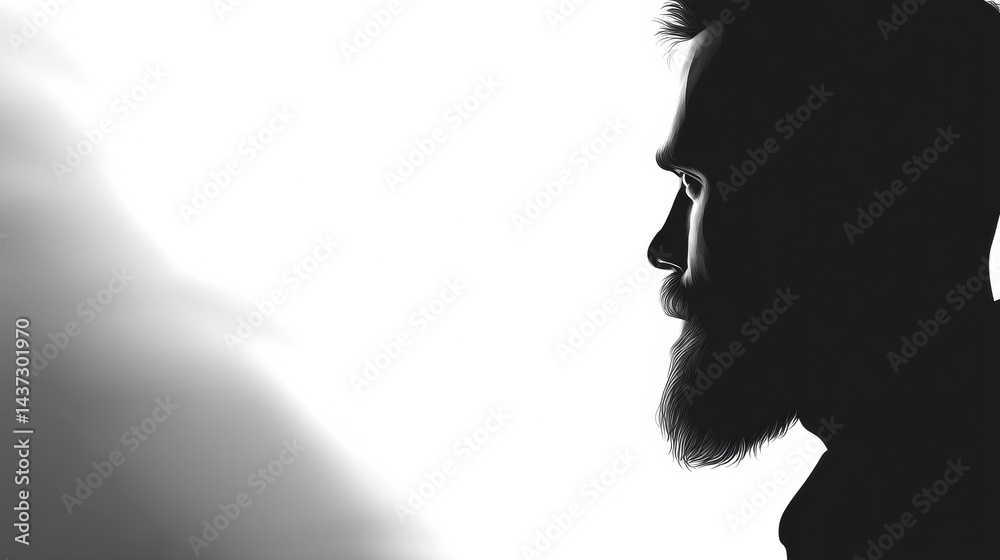 Leinwandbilder bearded man silhouette with fade effect on clean white background showcasing profile view and sharp 