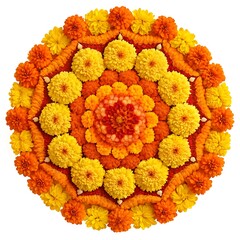 Marigold Flower rangoli Design for Diwali Festival , Indian Festival flower decoration