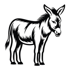 Donkey Silhouette Isolated, Monochrome Design, Equine Mammal Illustration, Farm Animal