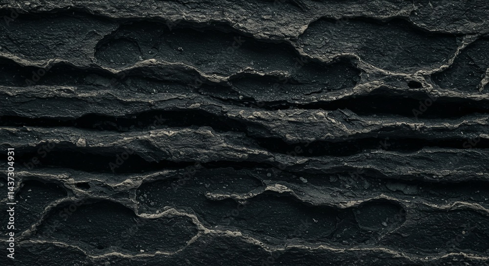 Poster the image is a close up of a black rock with a rough texture