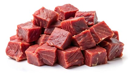 Fototapeta premium Pile of beef cubes isolated on white background