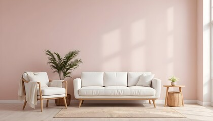 Fototapeta premium Stylish living room furniture arrangement cozy interior design inspiration modern home natural light