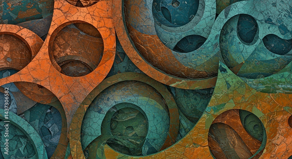Poster a colorful abstract painting with a lot of circles and squares