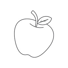 Simple apple outline drawing with a leaf, isolated on white background. Perfect for educational worksheets, kids coloring books, and food-themed design projects.