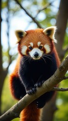 Fototapeta premium Red panda on a tree on a sunny day.