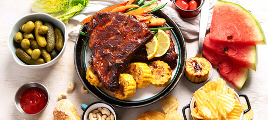 Summer BBQ or picnic food concept.