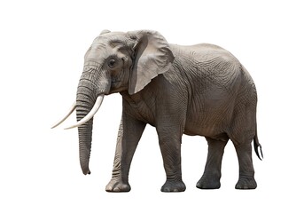 Fototapeta premium A full body shot of an elephant standing on a white background with its tusks clearly visible