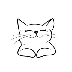 Simple black and white cartoon cat drawing, smiling