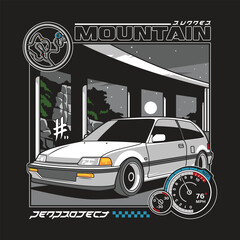 Car illustration, Vintage Street Racing Scene mountain runner