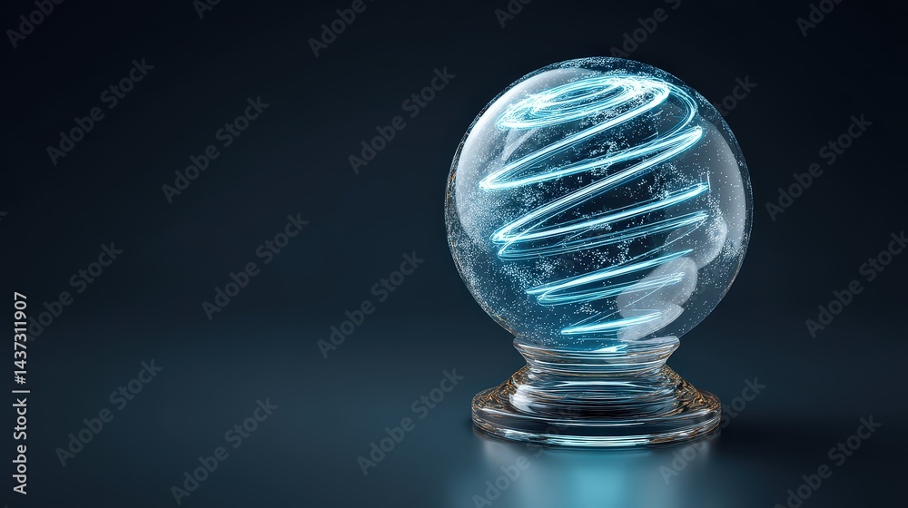 Poster stunning clear glass ball featuring a swirl pattern powered by inner glowing energy spirals and lumi
