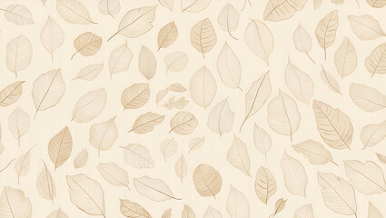 Hand-drawn beige leaves in a seamless pattern. Authentic vector illustration