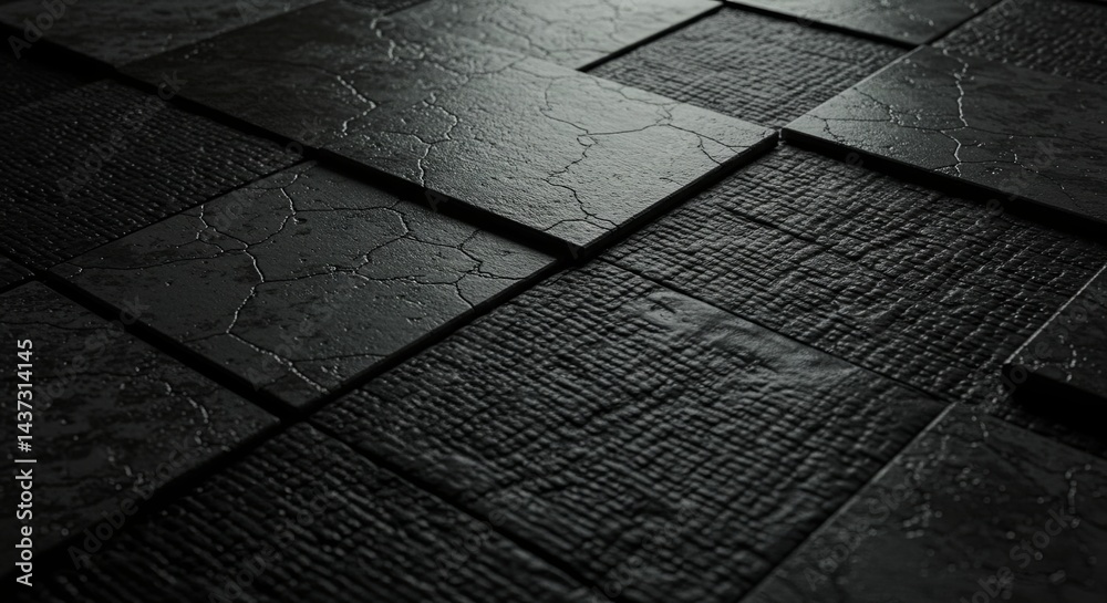 Poster a black and white photo of a tiled floor with a black and white pattern