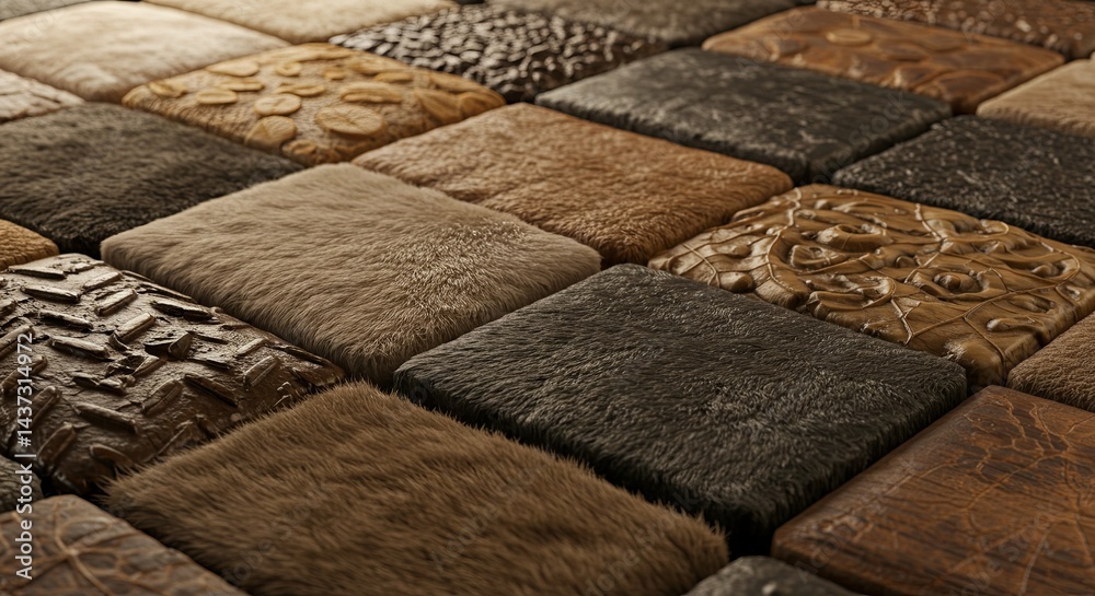 Poster A collection of different textures and patterns of fur and leather
