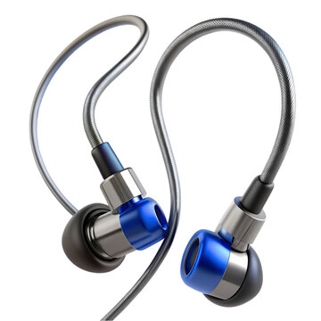 High-Quality Blue and Silver Earphones on Transparent  background