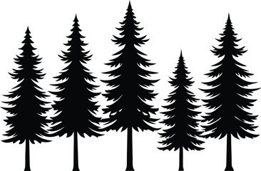 Fototapeta premium Beautiful Pine Trees Isolated Silhouette Vector Art Elegant Forest Landscape and Nature Design