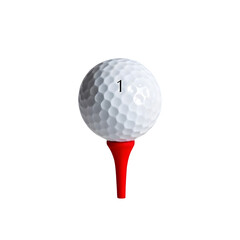 white golf ball placed on a red tee