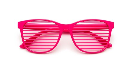 Fototapeta premium A pair of bright pink shutter shades sunglasses isolated on a plain white studio background with shadows
