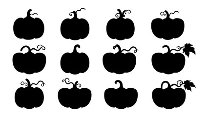 set of pumpkin silhouette vector on tranparent background