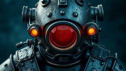 Detailed Close-up of a Steampunk Diving Suit Helmet