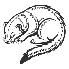 Minimalistic Sable Silhouette, Curled Up, Black and White Illustration, Animal Design