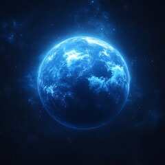Obraz premium Glowing blue planet in dark space