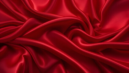 Obraz premium Luxurious Red Satin Fabric Folds and Textures Close-Up