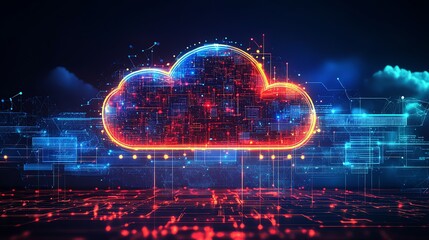 Cybernetic Cloud: Neon Circuits and Digital Landscape