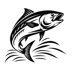Black and White Fish Leaping Out of Water. Detailed Isolated Design Illustration