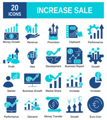 Increase sale icon set. Growth profit symbol. Business successful concept. Solid icon collection. Vector illustration.