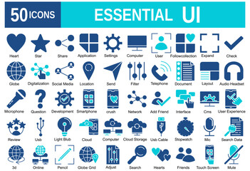 Essential UI icon set. ui, mobile, vector, line, web, interface. Vector outline icon illustration 