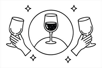 Minimal vector of three hands from different angles holding wine glasses in a festive circle
