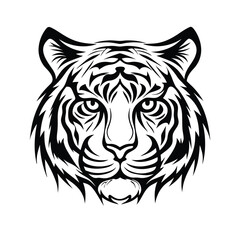 Striking Tiger Head with Bold Black Lines Minimalist Animal on White