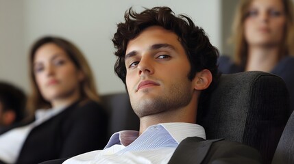 Focused young man in a business meeting.