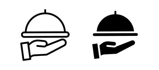 Hand holding tray icon in black color for website or app.