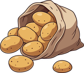 Premium Organic Farm Fresh Potatoes in a Rustic Burlap Sack Vector Illustration for Culinary, Agricultural, and Marketing Promotions