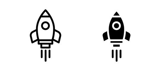 Rocket icon in black color for website or app.