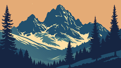 Hand Painted Colorado Mountain Scene with Sunset Glow