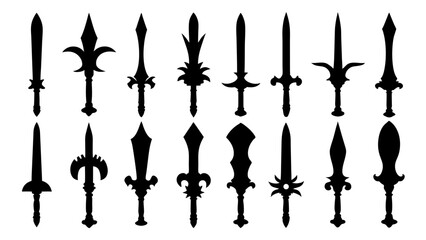set of sword silhouette vector on tranparent background