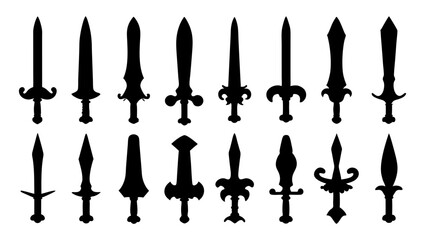 set of sword silhouette vector on tranparent background