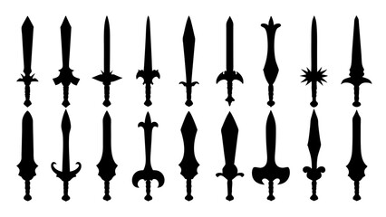 set of sword silhouette vector on tranparent background